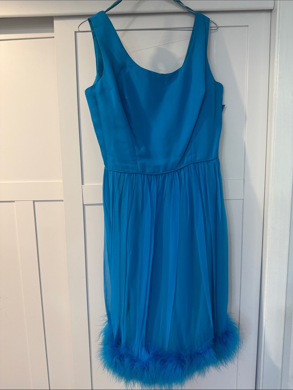 NWT Vintage  Bright Turquoise/blue  Sleeveless Dress with Feather Hem